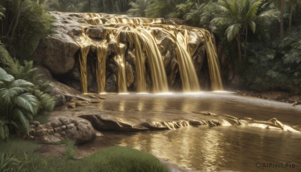 A glimpse of a waterfall in a picturesque day