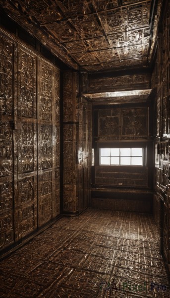 monochrome,indoors,no humans,window,sunlight,scenery,stairs,door,bookshelf,architecture,sepia,library,brown theme,wooden floor,hallway