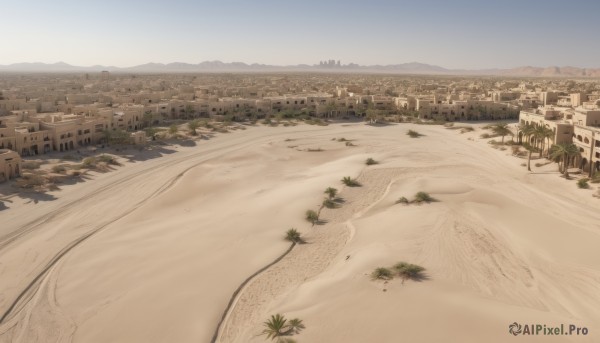 outdoors,sky,day,tree,no humans,beach,building,scenery,mountain,city,sand,road,cityscape,river,landscape,desert,town,water,blue sky,ocean,plant,nature,forest,shore