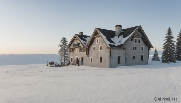 outdoors,sky,day,water,tree,blue sky,no humans,window,building,nature,scenery,snow,forest,mountain,door,house,winter,bare tree,pine tree,ocean,beach,sand,horizon