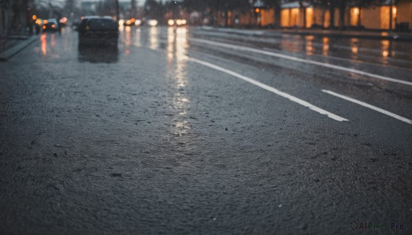 A peaceful image of a motor vehicle in rainy outdoors