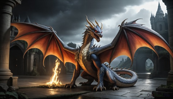 The wonder of a monster in a picturesque fiery outdoors
