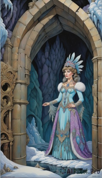 A ethereal snowy snow showcasing a female