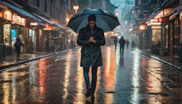 A stunning view of a male in rainy outdoors