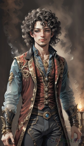 A stunning male within a beautiful fiery smoke