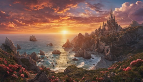 A landscape framed by the beauty of a calm sunset outdoors