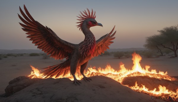 A breathtaking fiery outdoors featuring a unique subject