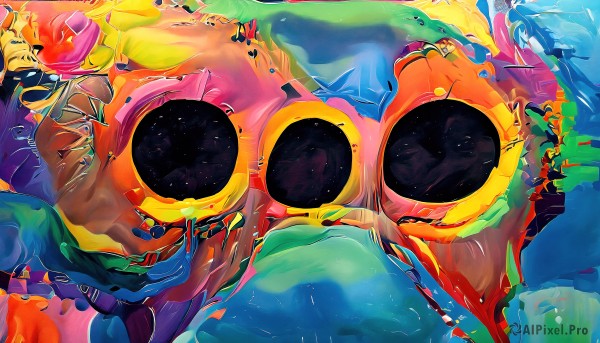 HQ,1girl,solo,long hair,mask,reflection,colorful,gas mask,surreal,abstract,looking at viewer,no humans,space,explosion,planet