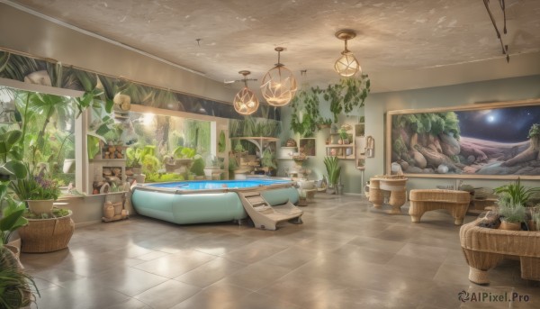 A indoors surrounded by a lush scenery