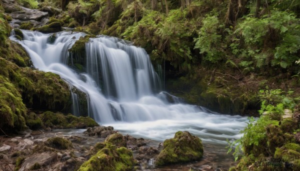 A waterfall captured in a tranquil day