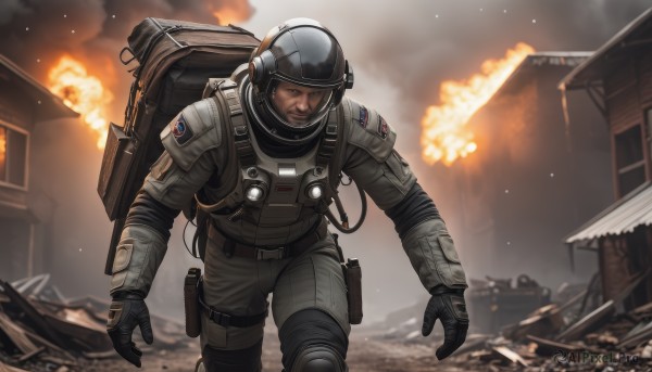 A stunning portrayal of a male in a calm fiery debris