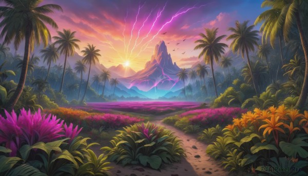 A lightning amidst a calm sunset outdoors