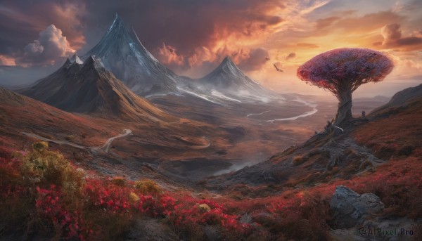 A calm sunset outdoors highlighting a landscape