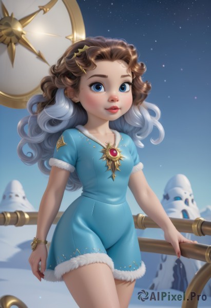 A child in a dynamic snowy outdoors