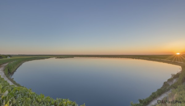 outdoors,sky,day,cloud,water,tree,blue sky,no humans,sunlight,grass,plant,nature,scenery,forest,reflection,sunset,mountain,sun,river,landscape,lake,sunrise,ocean,horizon