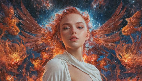 A female captured beautifully in a inviting fiery dynamic scene