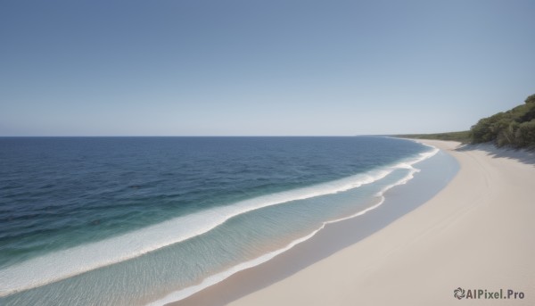 outdoors,sky,day,water,tree,blue sky,no humans,ocean,beach,nature,scenery,sand,horizon,waves,shore,bird