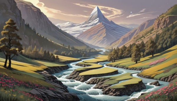 A waterfall set against the backdrop of a captivating sunset day
