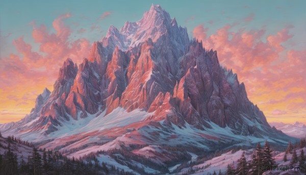 A landscape showcased in a tranquil snowy day
