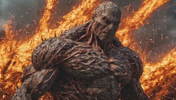 A stunning view of a male in fiery dynamic scene