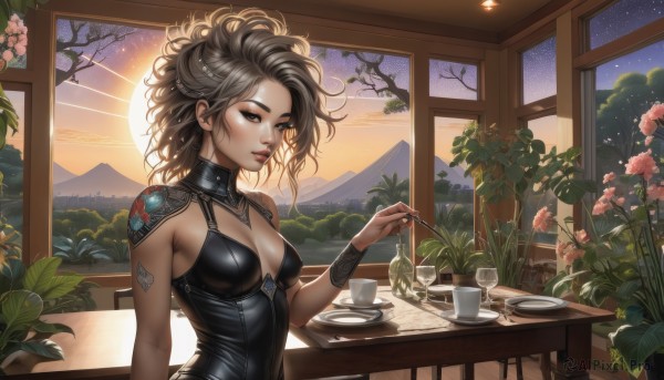 A charming sunset mountain with a female