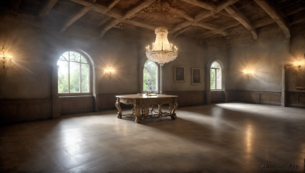 HQ,day,indoors,tree,no humans,window,chair,table,sunlight,scenery,reflection,light rays,wooden floor,stairs,door,light,lamp,sunbeam,pillar,ceiling,church,candlestand,ceiling light,reflective floor,chandelier,candle,wooden chair