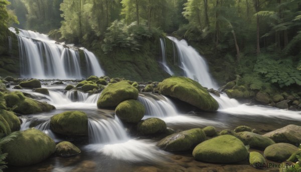 The wonder of a waterfall in a picturesque day