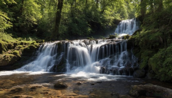 A waterfall in a serene day