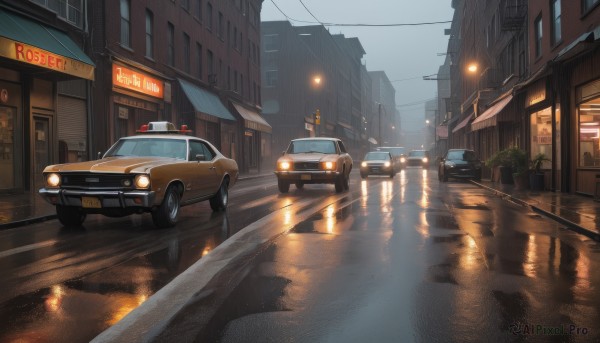 The allure of a motor vehicle in a inviting rainy outdoors
