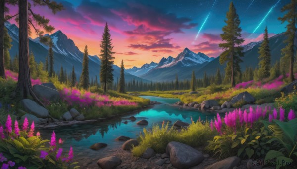 A glimpse of a landscape in a ethereal sunset outdoors