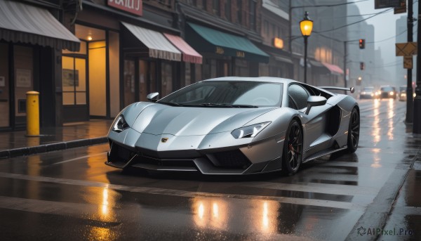 The majestic beauty of a motor vehicle set within a dynamic rainy outdoors