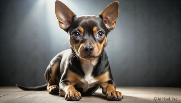 HQ,solo,looking at viewer,brown eyes,closed mouth,full body,no humans,animal,cat,claws,realistic,animal focus,mouse,whiskers,dog,spotlight