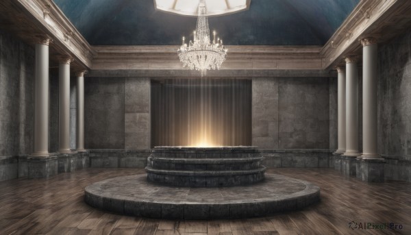 indoors,no humans,window,sunlight,scenery,light rays,wooden floor,stairs,light,candle,pillar,ceiling,carpet,church,arch,chandelier,column,table,fantasy,architecture,still life,candlestand