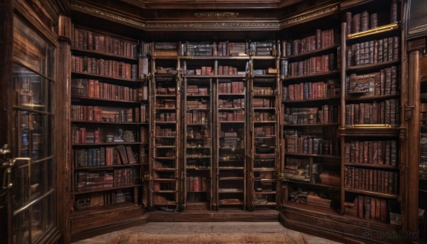 indoors,book,no humans,chair,table,scenery,wooden floor,stairs,bookshelf,lamp,candle,shelf,library,ceiling,ladder,carpet,ceiling light,traditional media