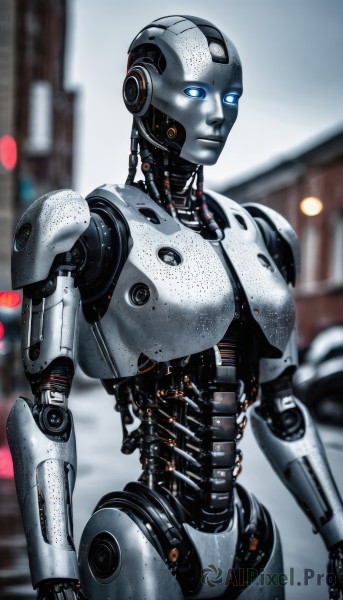 A peaceful image of a cyborg in outdoors