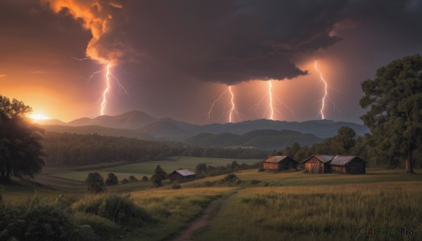 A serene sunset outdoors featuring a lightning