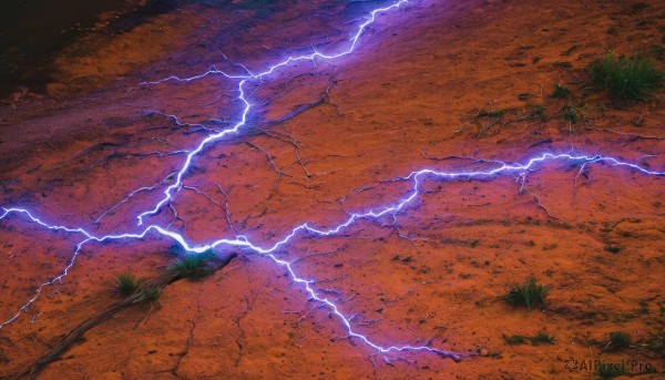 outdoors,sky,tree,no humans,traditional media,grass,nature,scenery,rock,electricity,painting (medium),lightning,from above,road,landscape,path