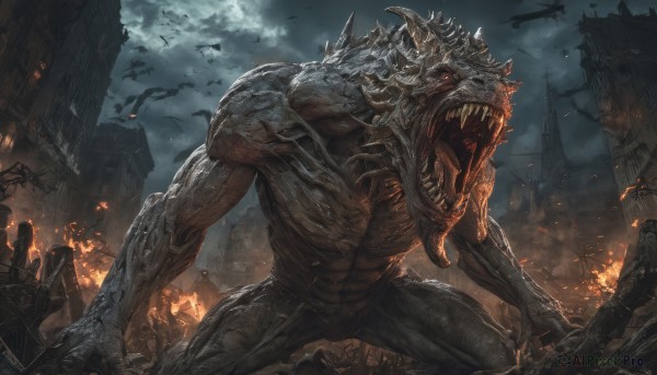 A striking fiery outdoors featuring the elegance of a monster