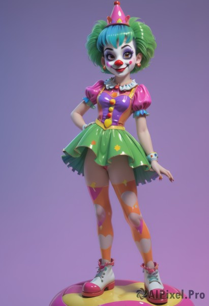 A clown amidst a vivid dynamic scene
