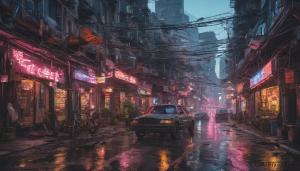 The charm of a motor vehicle in a tranquil rainy outdoors
