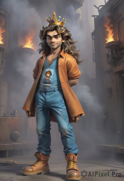 A male in a tranquil fiery smoke