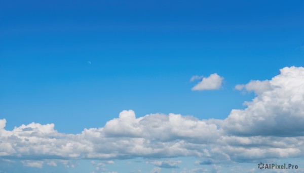 outdoors,sky,day,cloud,blue sky,no humans,moon,cloudy sky,scenery,blue theme,above clouds,monochrome