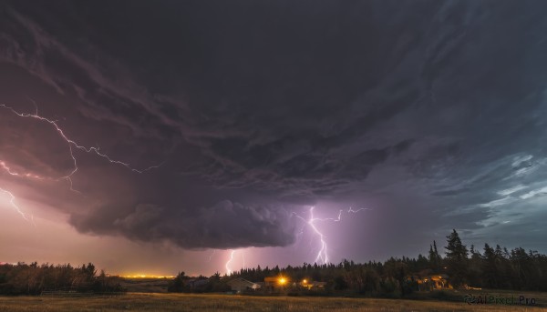 outdoors,sky,cloud,tree,no humans,cloudy sky,grass,building,nature,scenery,forest,sunset,mountain,electricity,road,lightning,landscape,water,night,fire