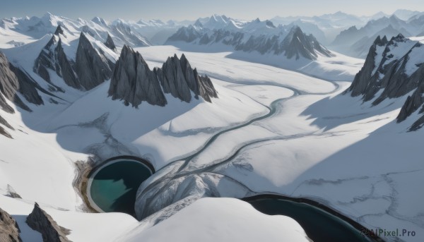 A dynamic view of a landscape in snowy day