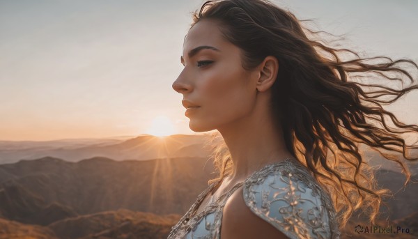 A breathtaking sunset outdoors featuring a female