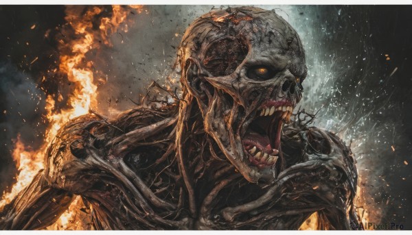 A male in a picturesque fiery smoke