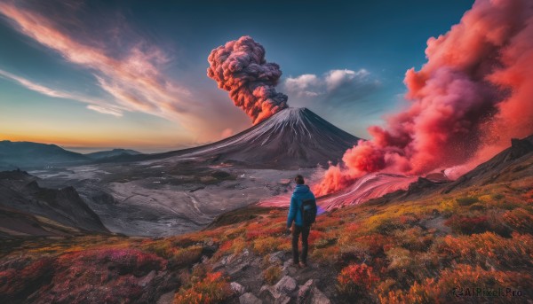 The wonder of a male in a picturesque sunset outdoors