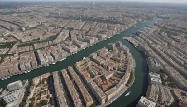 outdoors,water,tree,no humans,ocean,from above,building,scenery,city,road,cityscape,watercraft,bridge,river,boat,landscape,sky,day,cloud,horizon,skyscraper