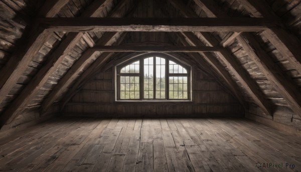 day,indoors,tree,book,no humans,window,sunlight,scenery,light rays,wooden floor,stairs,bookshelf,library,ceiling,hallway,monochrome,ruins