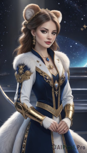 A female in a breathtaking night sky